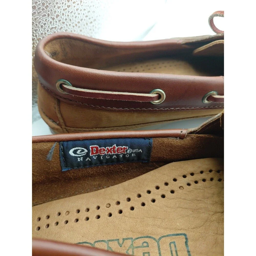 Vintage Dexter Mens Navigator II Boat Shoes 7.5M Tan Leather Casual Deck Loafers